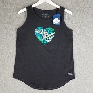 NEW Life Is Good Crusher Tank Top Women's Medium Superpower Heart Black Casual